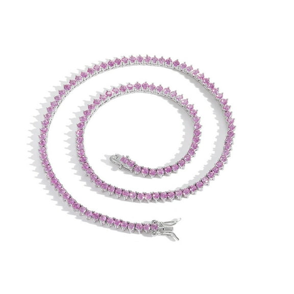 3MM Pink Tennis Necklace for Women 18K Gold Plated Round Cut Lab Diamond Necklace Chain CZ Necklaces for Women