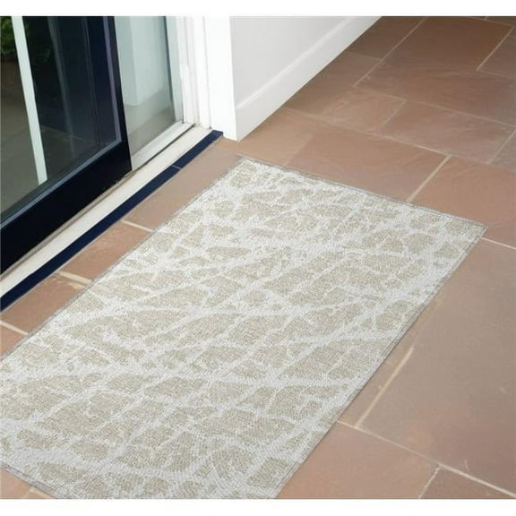 HomeRoots 559226 2 x 3 ft. Beige & Ivory Abstract Washable Non Skid Indoor Outdoor Rectangle Machine Woven Area Rug