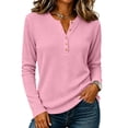 thumbnail image 2 of Women's Waffle Knit Henley Top Long Sleeve Shirts 2026 Fall Soft Lightweight Relaxed Button Up V Neck Dressy Casual Blouses, 2 of 7