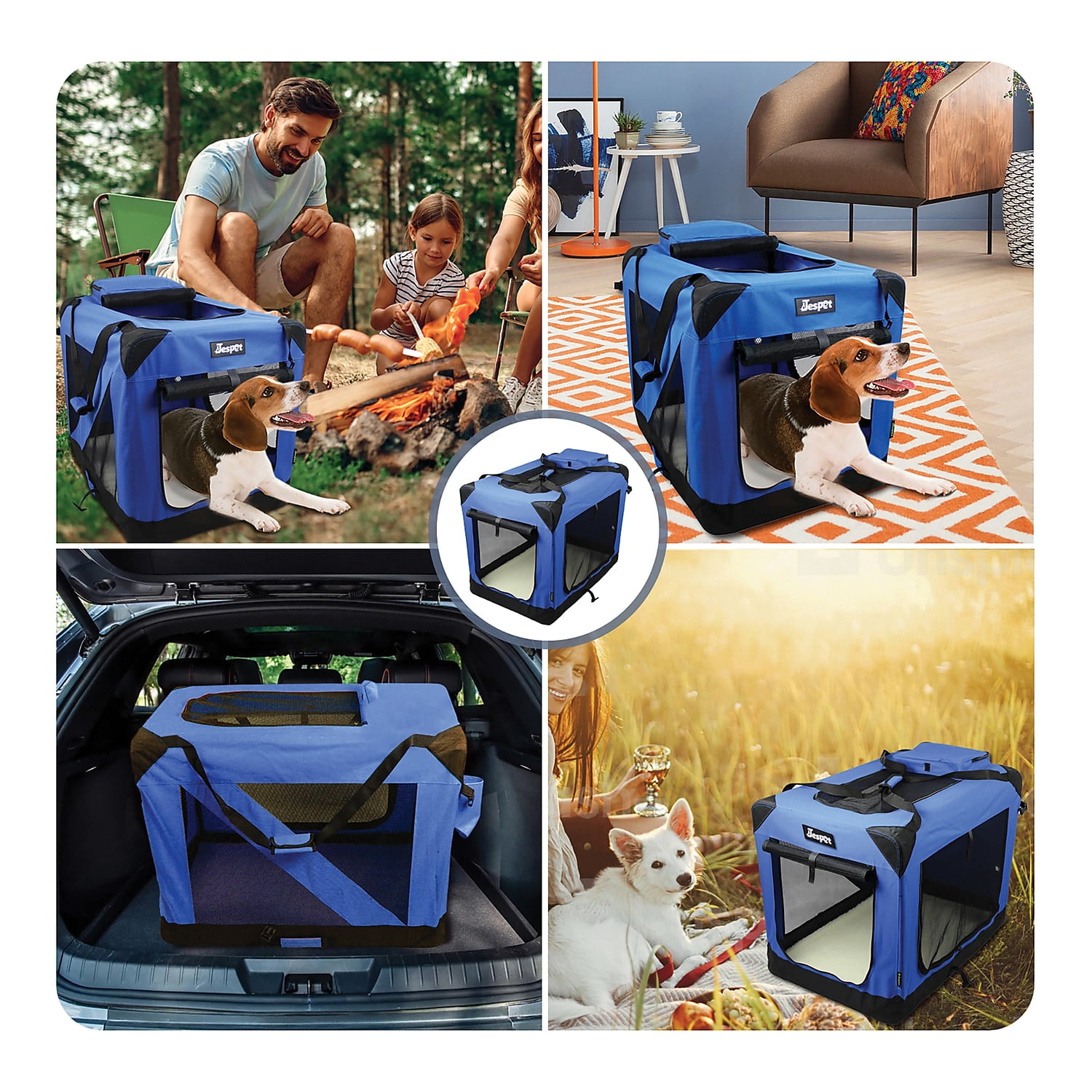 Jespet 3-Door Soft-Sided Folding Travel Pet Crate (Large; Royal Blue), PSC-36BL