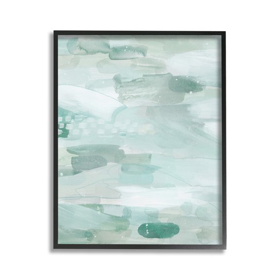 Stupell Industries Horizontal Green Strokes Abstract Painting Black Framed Art Print Wall Art, 24 x 30