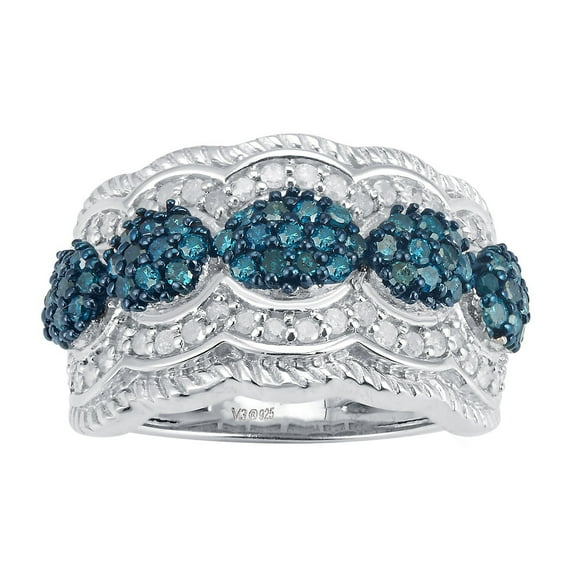 Sterling Silver with Genuine Blue and White Diamond Band Ring