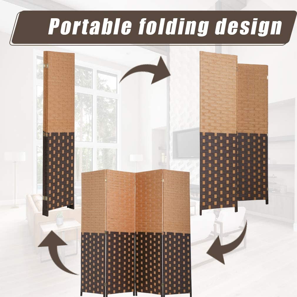 4-Panel Room Dividers and Folding Privacy Screens Partition Walls for Bedroom Wooden Screen Divider Portable Freestanding Privacy Wall, CM
