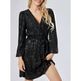 thumbnail image 3 of GXFC Women's Shiny Sequins Mini Dress Long Sleeve V Neck Wrap Dress Nightclub Party A-Line Short Dress for Women, 3 of 9