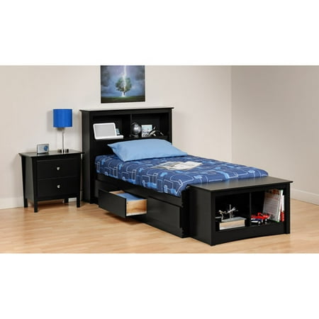 Prepac Brisbane Collection Twin Set with Nightstand and Cubbie Bench, Black