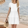 thumbnail image 4 of 4Th Of July Dress, T Shirt Ruffle Sleeve Round Neck With Pocket Solid Color Casual Beach Dresses Tropical Work Plus Size Summer Dresses Women 2024 Semi Formal Dresses Midi (M, White) ZMTing, 4 of 5