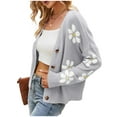 thumbnail image 5 of larppty Womens Ribbed Knit Cardigans Cute Graphic Daisy Button-up Jacquard Knitted Sweater Coat (Grey, XXL), 5 of 9