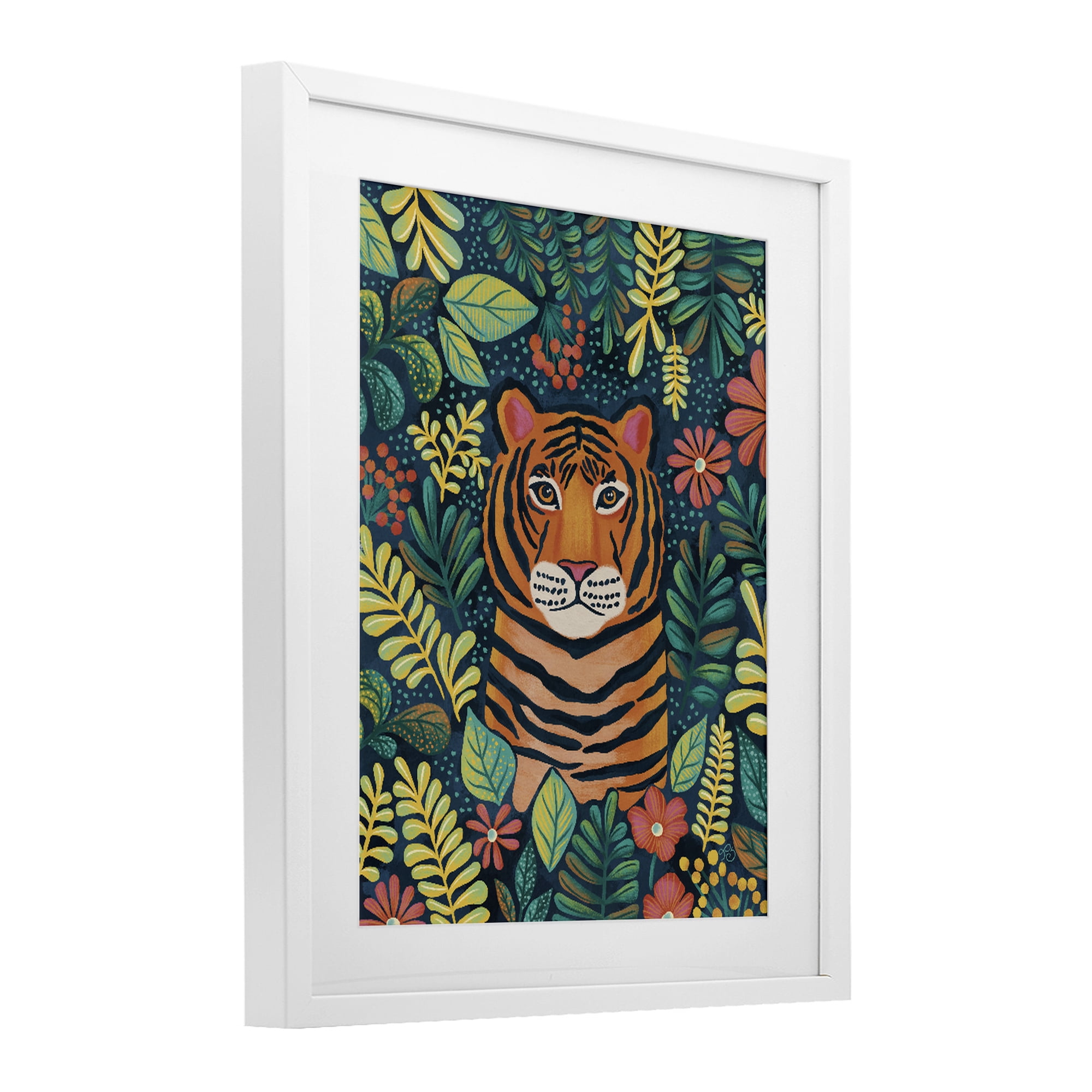 Stupell Industries Exotic Leaf Pattern Tiger White Framed Print Under Glass, design by Lisa R Dumm