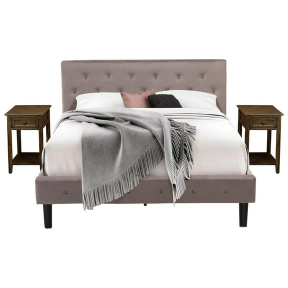 East West Furniture Nolan 3 Pieces Wood Queen Bedroom Set in Brown/Jacobean