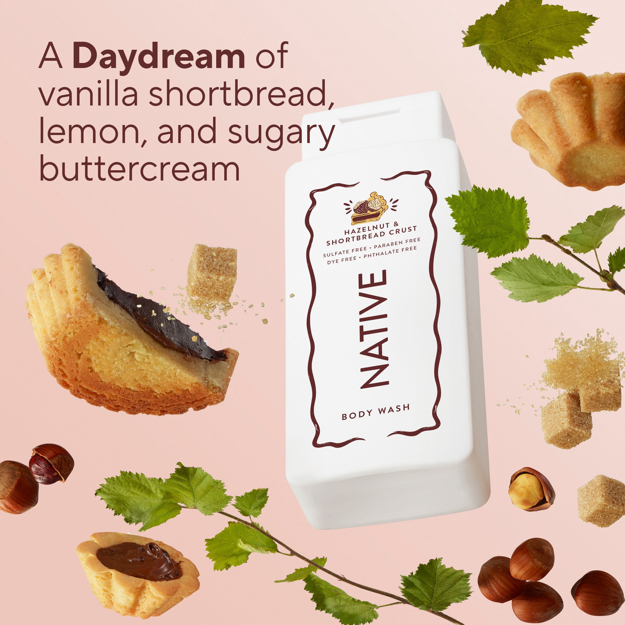 Native Sulfate Free 24 HR Freshness Body Wash, Hazelnut & Shortbread Crust, 18 fl oz