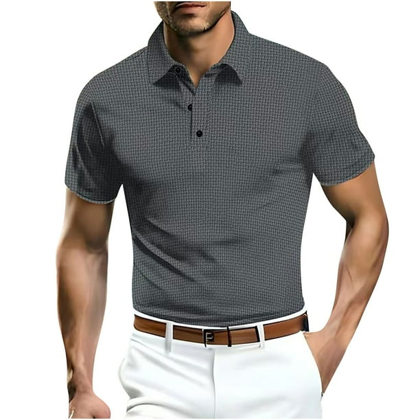 Camisas de Manga Corta de los Hombres Casual Malla de Hielo Seda de Manga Corta Cuello Color Sólido Camisa Poliéster, Verano Transpirable Moda Superior para Hombres