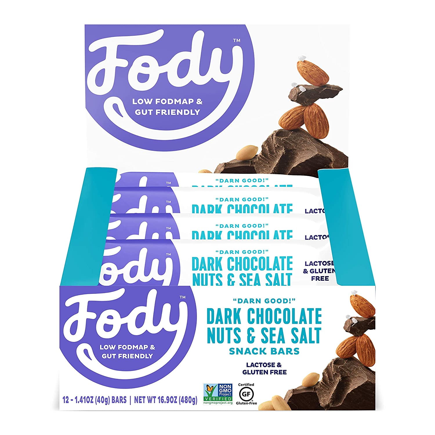 Pack of 12, Fody Dark Chocolate Nuts & Sea Salt Bar, 1.41 oz