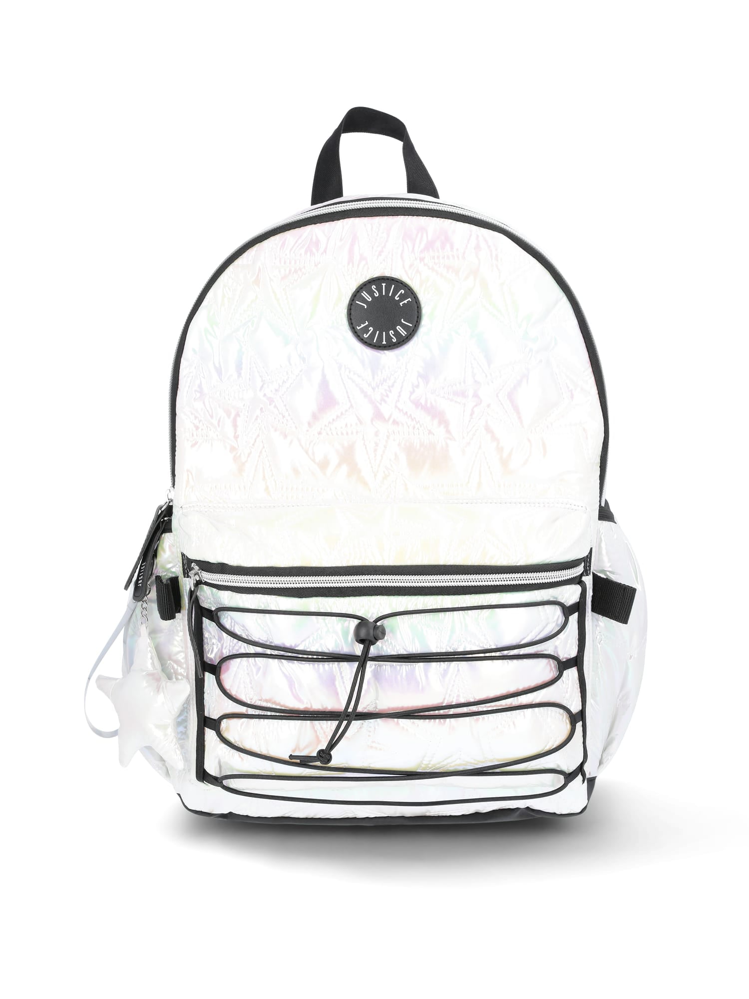 Justice Girls 17" Shimmer Quilted Backpack, Lunch Bag, Water Bottle, and Charm Set, 4-Piece, White