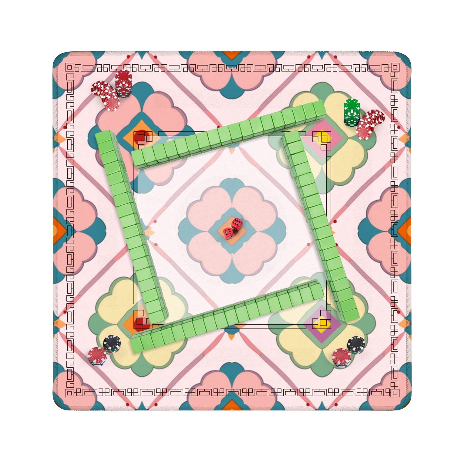 Mahjong Mat 31.5" x 31.5" Geometric Floral Vibrant Colors Diamond Shapes Non-Slip Noise Reduction American Mahjong Tiles Table Cover for Dominoes Poker Card Board Games Gift