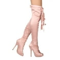 thumbnail image 2 of New Women Liliana Opus-1B Satin Thigh High Peep Toe Lace Up Stiletto Boot, 2 of 3