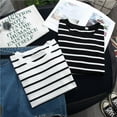 thumbnail image 6 of Women's Casual Long Sleeve Striped Cropped T-Shirt Casual Crop-Mid Tee Top Fall and Winter, 6 of 7