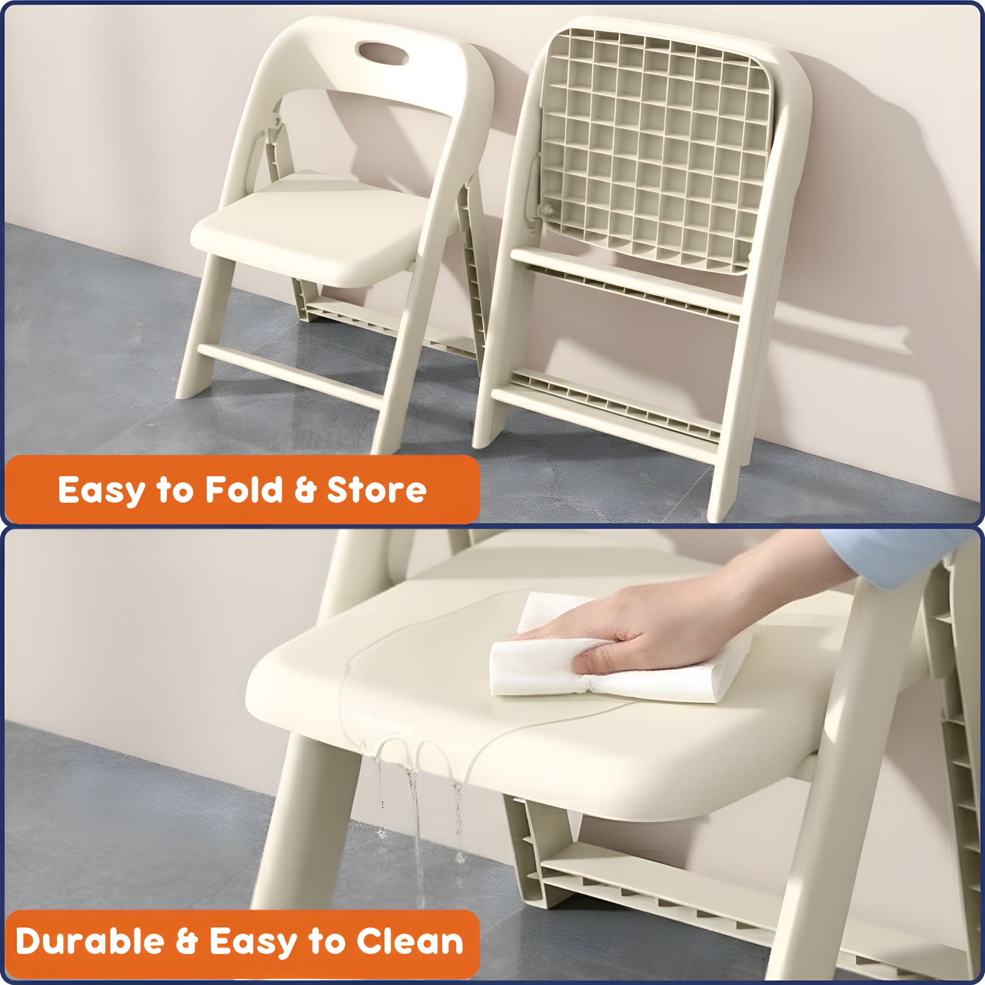 Giggle & Play Folding Chairs, Portable and Lightweight Kids Chair with Backrest, Beige, 2 Pack
