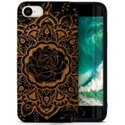 Case Yard Wooden Case for iPhone-SE Soft TPU Silicone cover Slim Fit Shockproof Wood Protective Phone Cover for Girls Boys Men and Women Supports Wireless Charging Rose Flower Design