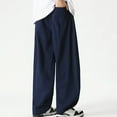 thumbnail image 4 of Men's Drawstring Hippie Harem Pants Big and Tall Wide Leg Pant Loose Fit Elastic Waist Casual Trousers with Pockets Navy L, 4 of 5