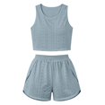 thumbnail image 7 of Women's Summer Two Piece Lounge Set Sleeveless Crop Tank Top with Side Split Shorts Cutout Detail Casual Light Blue, 7 of 7