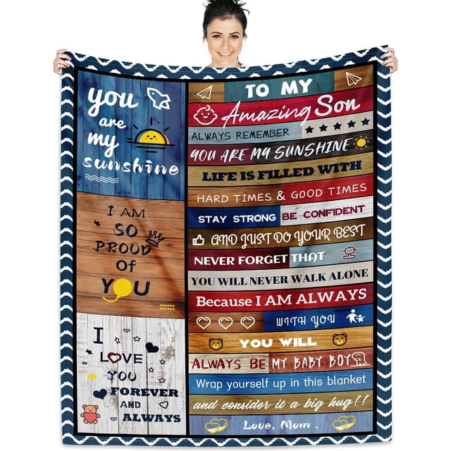 LHSHID Son Gifts from Mom to My Son Blanket from Mom Son Blanket from Mom Best Son Ever Gifts Gift for Son from Mom Birthday Graduation Party Gift Ideas Cartoon Blanket 50"x60"