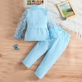 thumbnail image 4 of Solid Color Toddler Outfits Children's Clothing Sets Butterfly Mesh Sleeves Suit Jacket + Pants 2pcs Sets Kids Boutique Clothes Girls Outfit Sets Clothes Blue Children’s Holiday Dress Outfits, 4 of 9