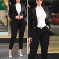 thumbnail image 4 of 2 Pcs/Set Lady Formal Coat Pants Set Long Sleeves Double Buttons Tight Waist Cardigan Mid Length Jacket Straight High Waist Trousers Formal Business Commuting Outfit, 4 of 8
