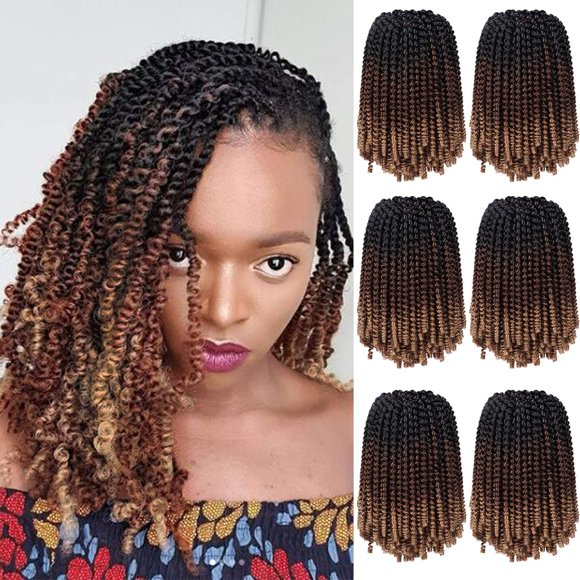 shiyou-6 Packs Spring Twist Braiding Hair Spring Twists Bomb Twist Hair Synthetic Fiber Fluffy Twist Crochet Braids Low Temperature Twist Crochet Hair for Women Braiding Hair(8inch,T1B/30/27)