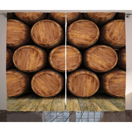 Wine Curtains 2 Panels Set Wall Of Wooden Barrels Wine Stack