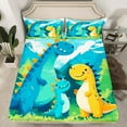 thumbnail image 2 of Manfei Cartoon Dinosaur Twin Sheet Sets for Boys Girls, Blue Orange Dino Twin Fitted Sheet, Cute Animal Flat Sheet, Super Cozy Room Decor 3-Piece, 2 of 7