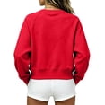 thumbnail image 4 of Long Sleeve Pullover Sweatshirt for Womens Crew Neck Casual Raglan Sleeve Shirt Solid Relaxed Fit Raglan Sleeve Everyday Basic Top Red M, 4 of 4