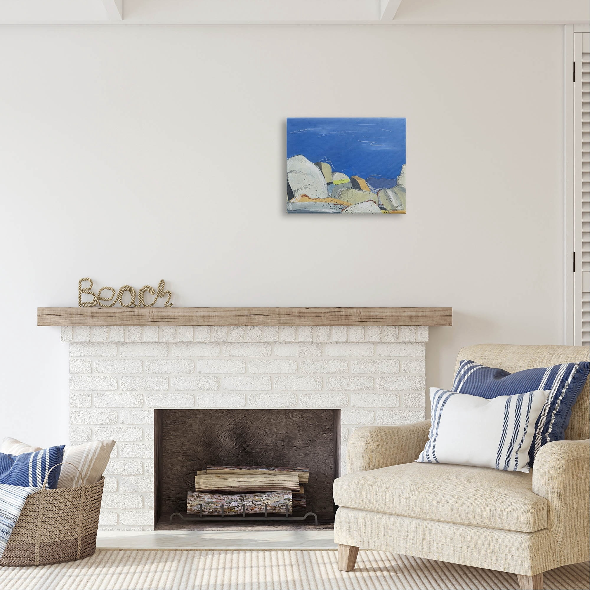 Stupell Industries Abstract Ocean Cliff Rocks Coastal Painting Gallery Wrapped Canvas Print Wall Art