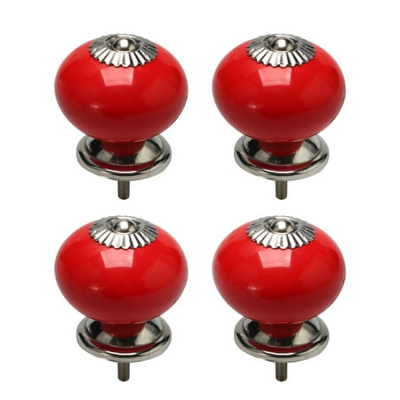 - Ceramic Vintage Knobs Drawer Round Shaped Pull Handle Cupboard Wardrobe Dresser Door 4pcs Red