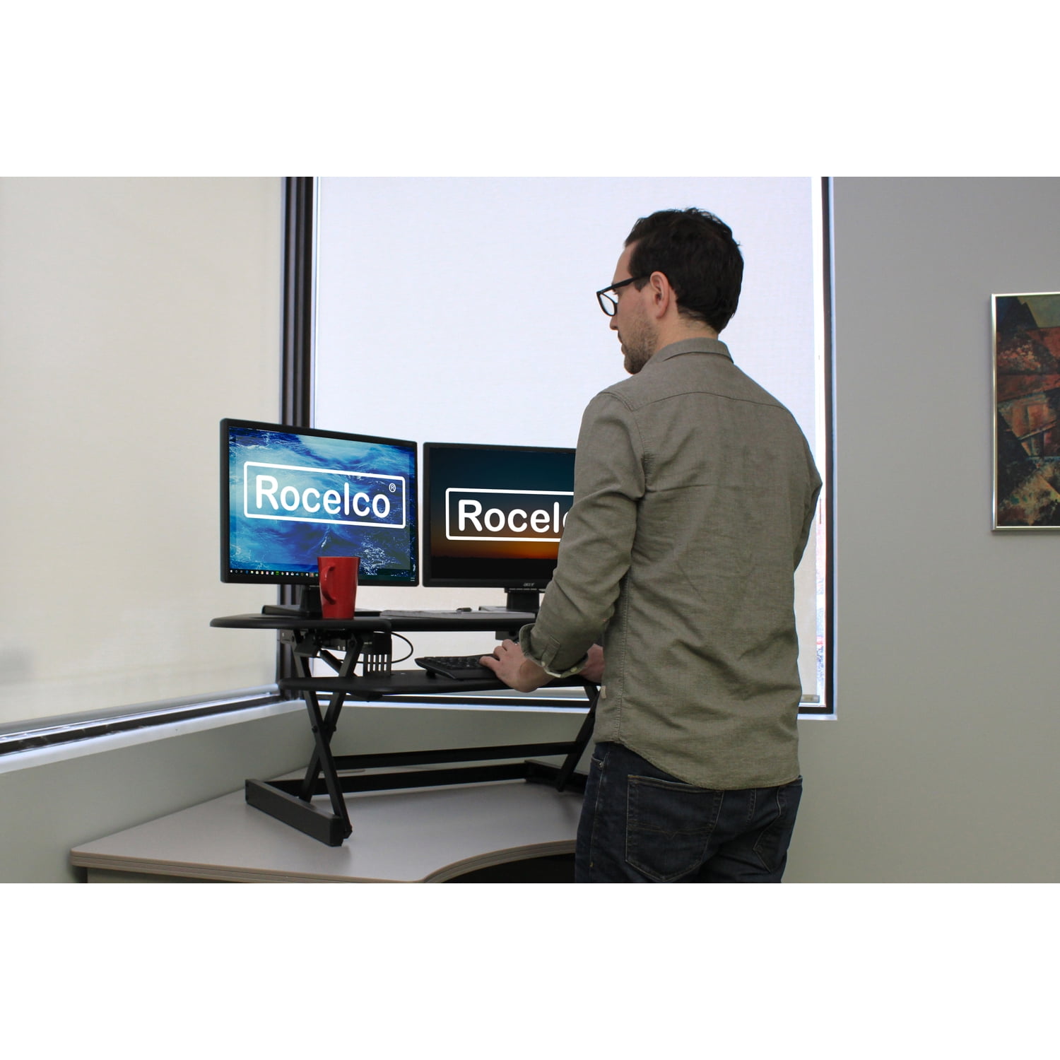 Rocelco 46" Adjustable Corner Standing Desk Converter Black (R CADRB-46)