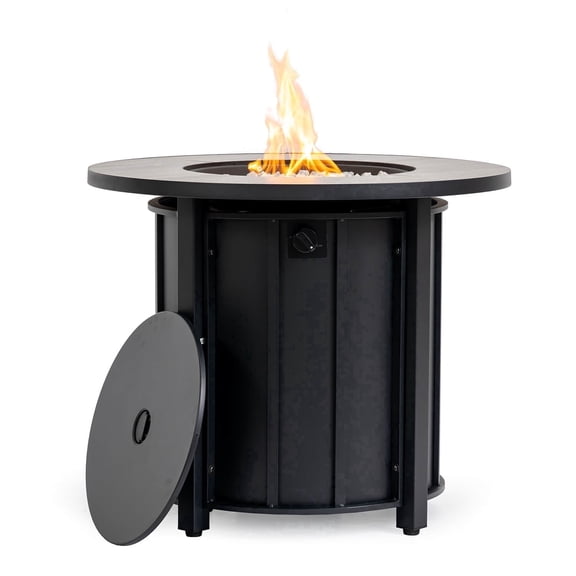 AJ Enjoy 30" Propane Fire Pit Table 50,000 BTU Steel Gas Fire Pit with Removable Lid & Waterproof Cover and Tables