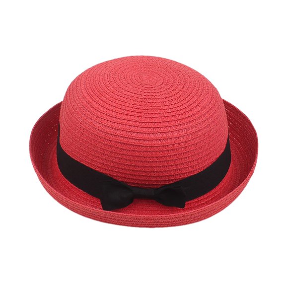 Sun Hat for Women Elegant Wide Brim Beach Bridal Shower Dress Hat with Leaf Flower Ornament for Outdoor Sun and Stylish Resort Accessory Red