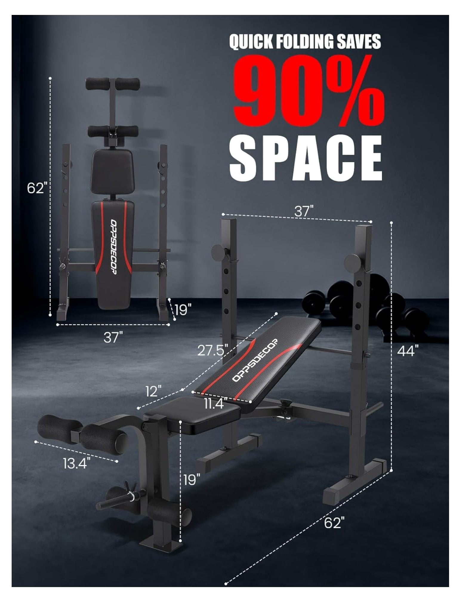 Adjustable Weight Bench with Squat Rack & Leg Extension - 600LBS Full Body Workout - Folding Home Gym Equipment