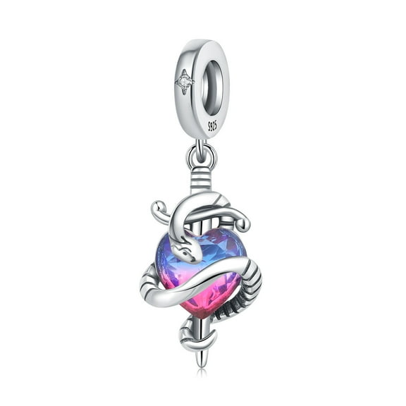 Iridescent Heart - Shaped Snake Sword Pendant Charm, Compatible with Most Bracelet, Charm for Bracelet