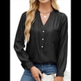 thumbnail image 2 of Blusas Tipo Túnica Informales Holgadas con Cuello en V y Larga para Mujer con Bolsillo Negro M, 2 of 9