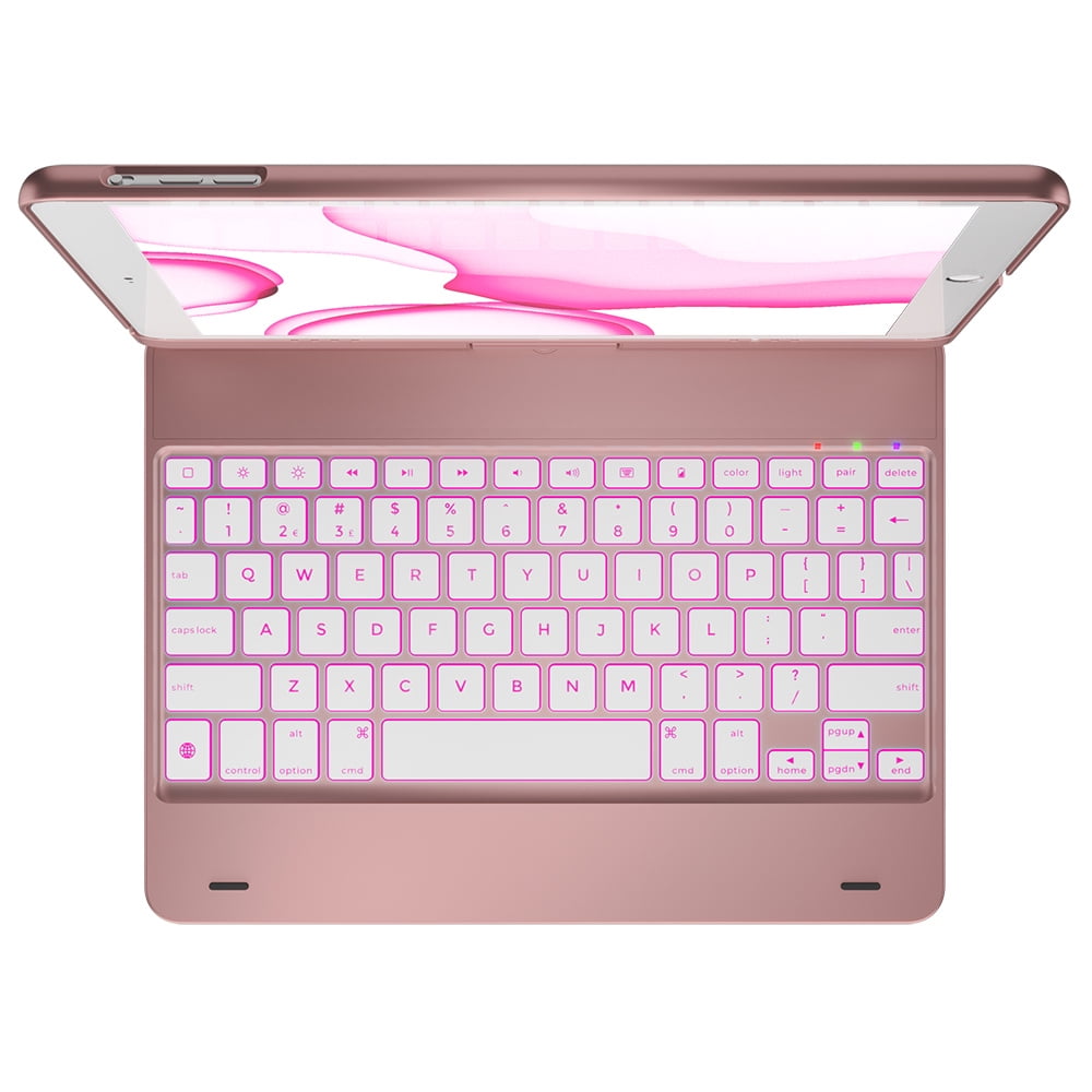 typecase Keyboard Case for iPad 9.7 inch 6th & 5th Gen Air 2 & Air 1, Thin & Light, 360 Rotatable, Wireless/BT, Backlit 10 Color, 9.7 inch Case for iPad (Rose Gold)