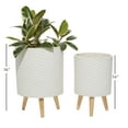 thumbnail image 3 of DecMode 18", 15"H Indoor Outdoor White Ceramic Planter with Wood Legs (2 Count), 3 of 10