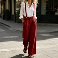 thumbnail image 2 of Women's Pants Summer Vintage Suspender Overalls Adjustable Strap Wide Leg Dressy Jumpsuit High Waist (Red L), 2 of 5