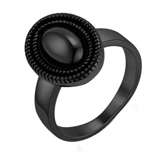 PAURO Women's Stainless Steel Personalized Vintage Oval Large Glossy Surface Ring Black 7