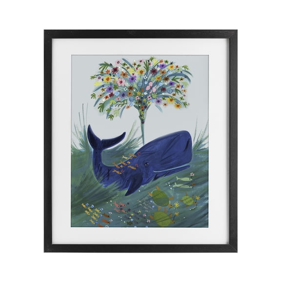 Stupell Industries Bohemian A Flowery Whale Black Framed Print Under Glass, 13 x 16, by Kay Widdowson
