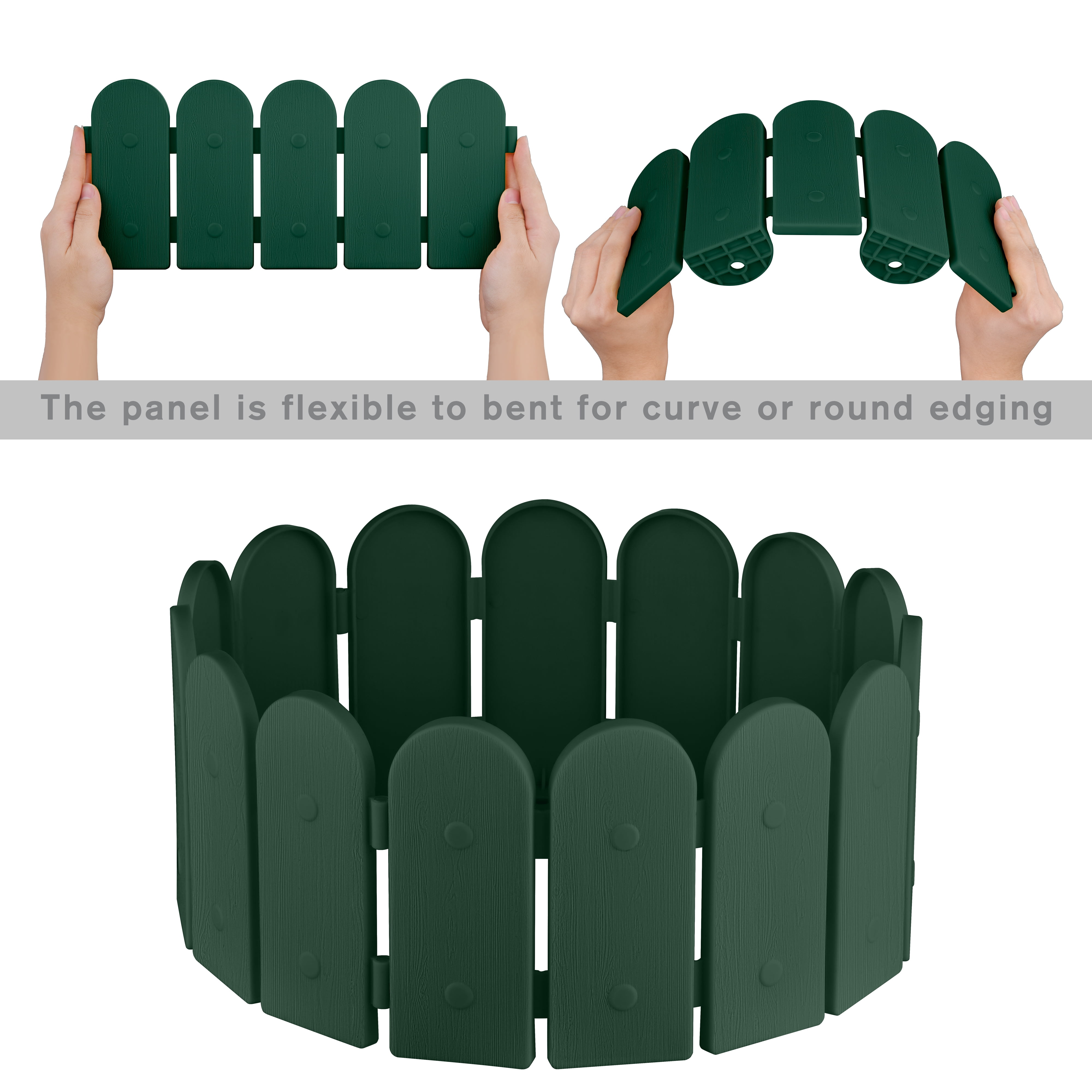 Evelyne Garden Border Edging: Wooden Fence Design - 8pcs Green Yard Landscaping Fence Liner Lawn Edge Barrier - 10ft Kit of Decorative Lawn Landscape Panels Elements - GMT-10374-B08