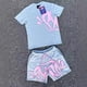 thumbnail image 3 of Conjunto de 2 piezas gótico estético Y2k para hombre, camiseta con estampado de letras de hip-hop, camiseta con cuello 0 y pantalones cortos de pierna ancha con cordón, traje complejo, 3 of 5