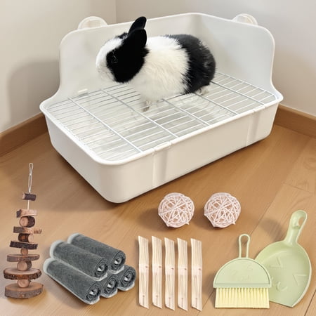 1 Pack Corner Litter Box for Guinea Pig Ferret, Small Animal Potty Pan with Removable Grate and Cage Locks, 11.02"L x 7.48" x 6.3"H