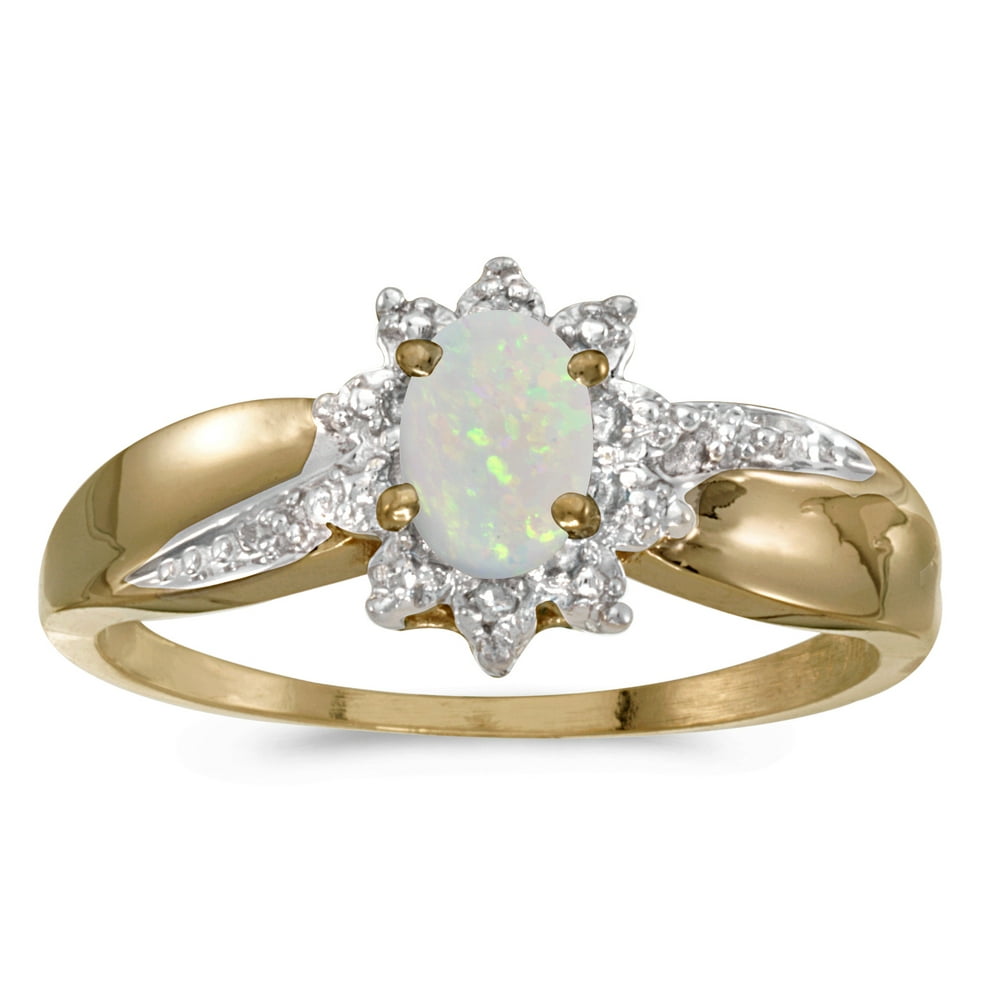 Direct-Jewelry - 10k Yellow Gold Oval Opal And Diamond Ring - Walmart ...