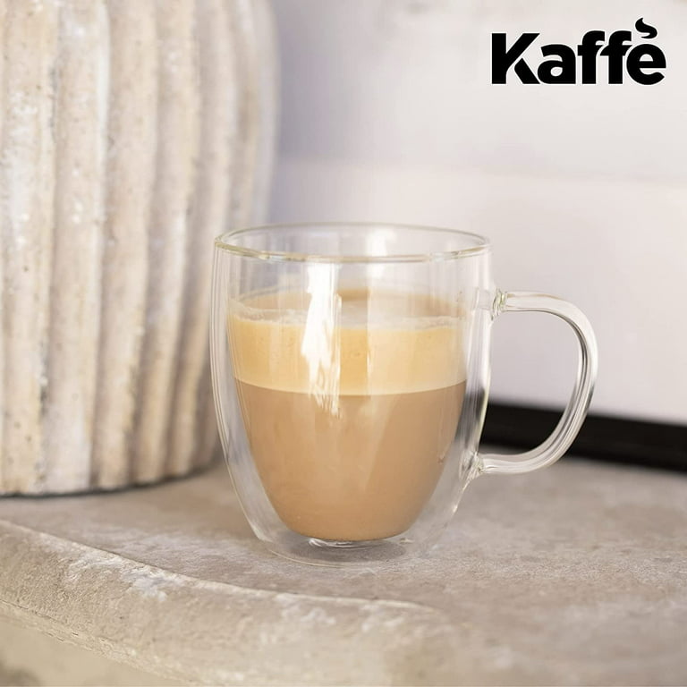 Kaffe 16oz Large Glass Coffee Cups - Double-Wall Clear Coffee Mug Set - Insulated  Glass Cups for Latte, Espresso, Cappuccino, Tea (Set of 2) 