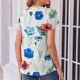 thumbnail image 5 of Wyobmus Womens Summer Tops Casual Crew Neck Short Sleeved T-Shirt Oversized Floral Print Front Pleated Ribbed Tee Tops D-Multicolor, 5 of 7